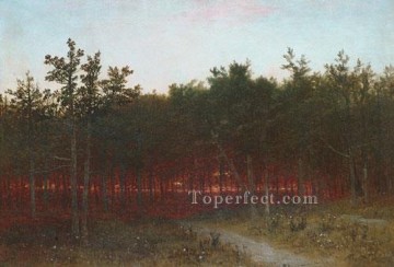  twilight Painting - Twilight In The Cedars At Darien Connecticut scenery John Frederick Kensett woods forest